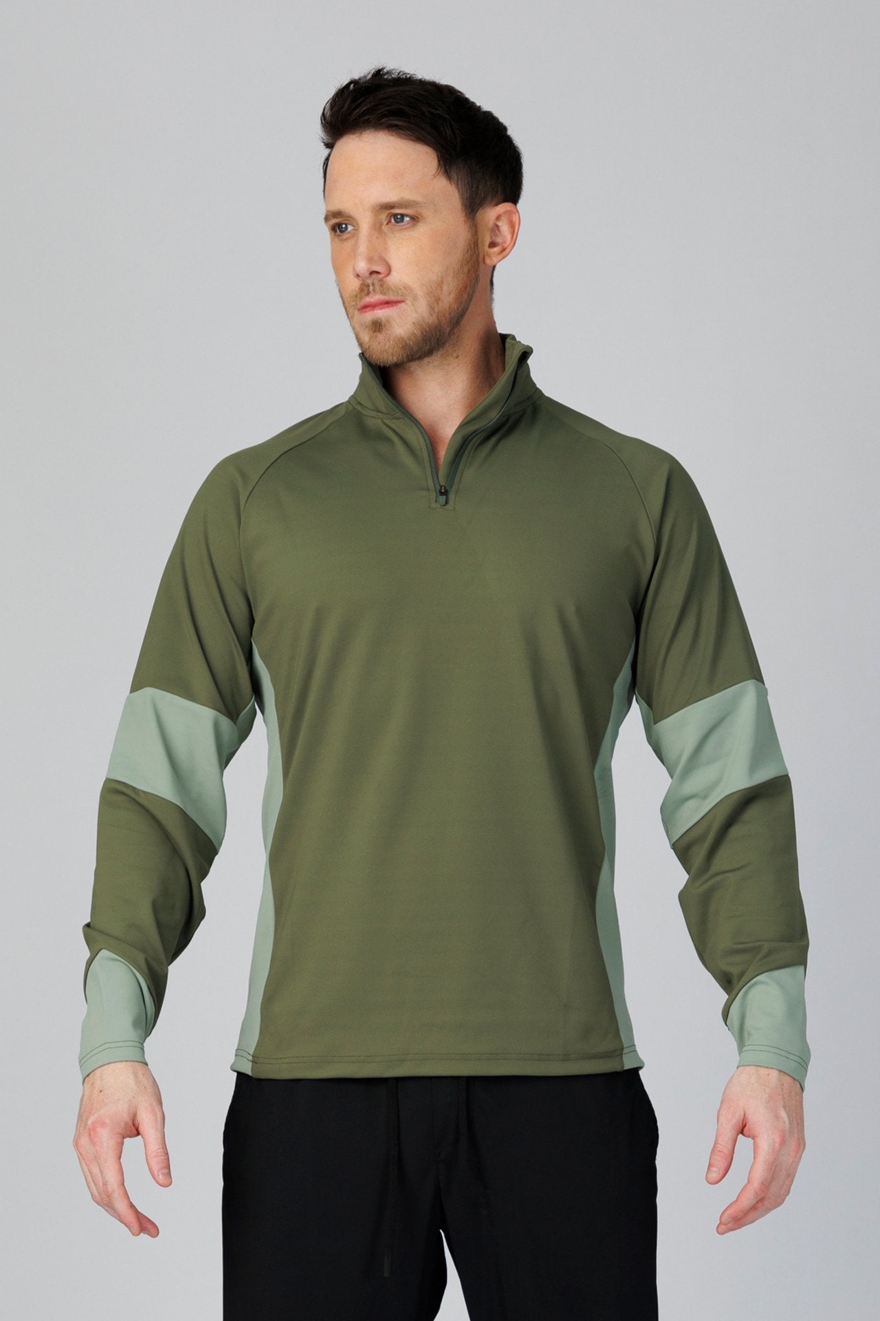 SPR0005 - Insulated 4-Way Stretch Interlock Color Blocking Golf Half Zip Pullover - Army