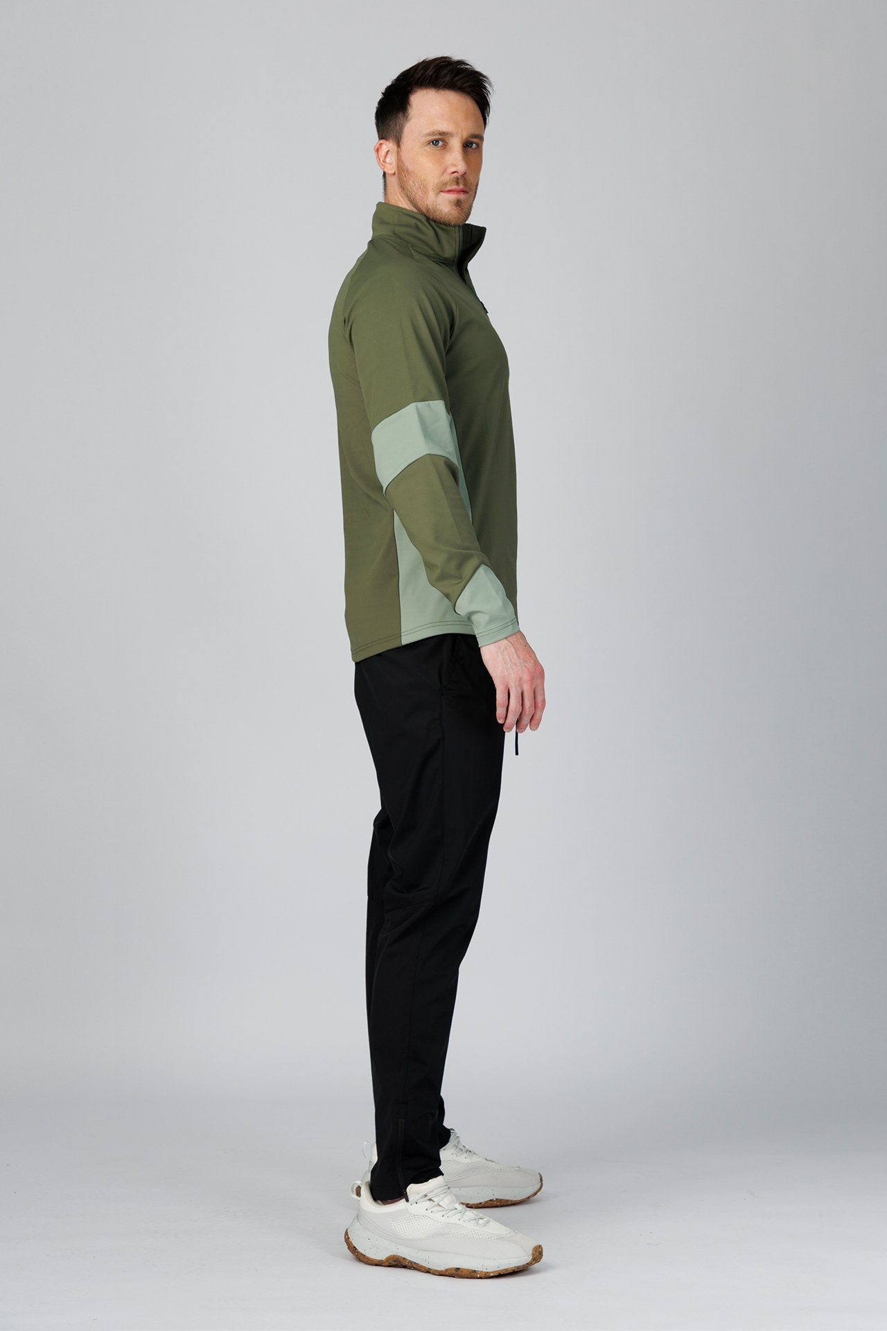 SPR0005 - Insulated 4-Way Stretch Interlock Color Blocking Golf Half Zip Pullover - Army