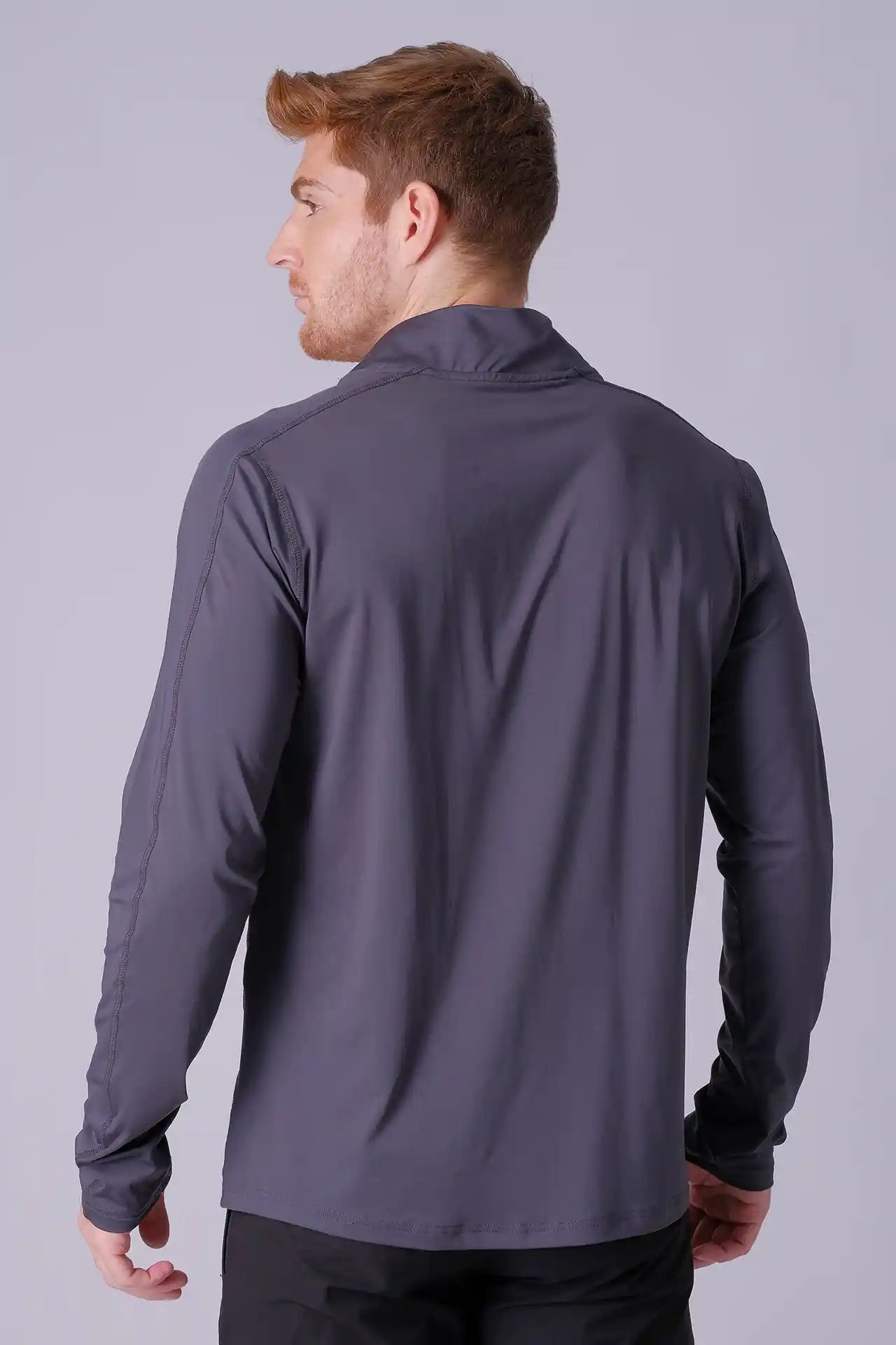 SPR0006 - Mid-Weight Mock Neck Half Zip Workout Top - Dark Grey