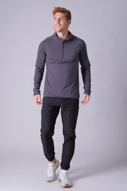 SPR0006 - Mid-Weight Mock Neck Half Zip Workout Top - Dark Grey