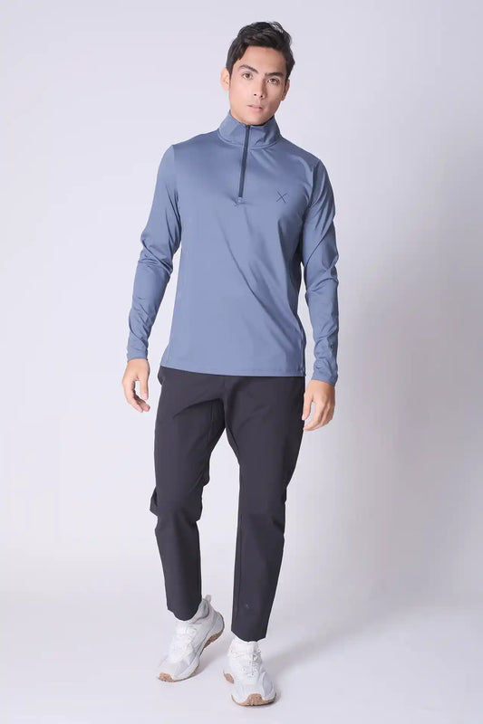 SPR0011 - Lightweight Ultra Soft Stretch Nylon Interlock Tech Golf Half Zip - Basalt Blue