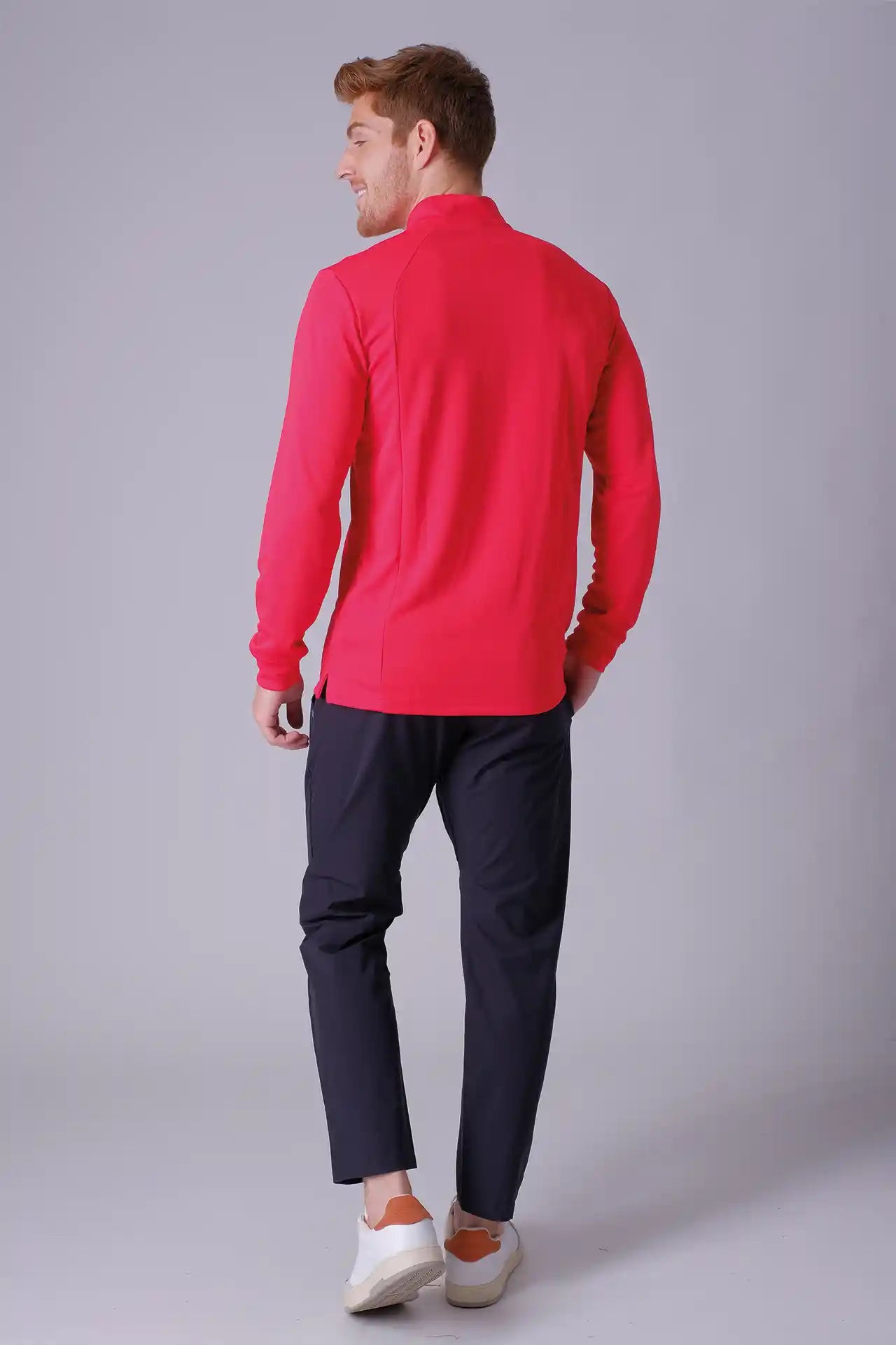 SPR0012 - Stretch Micro Pique Mock Neck Golf Half Zip - Red