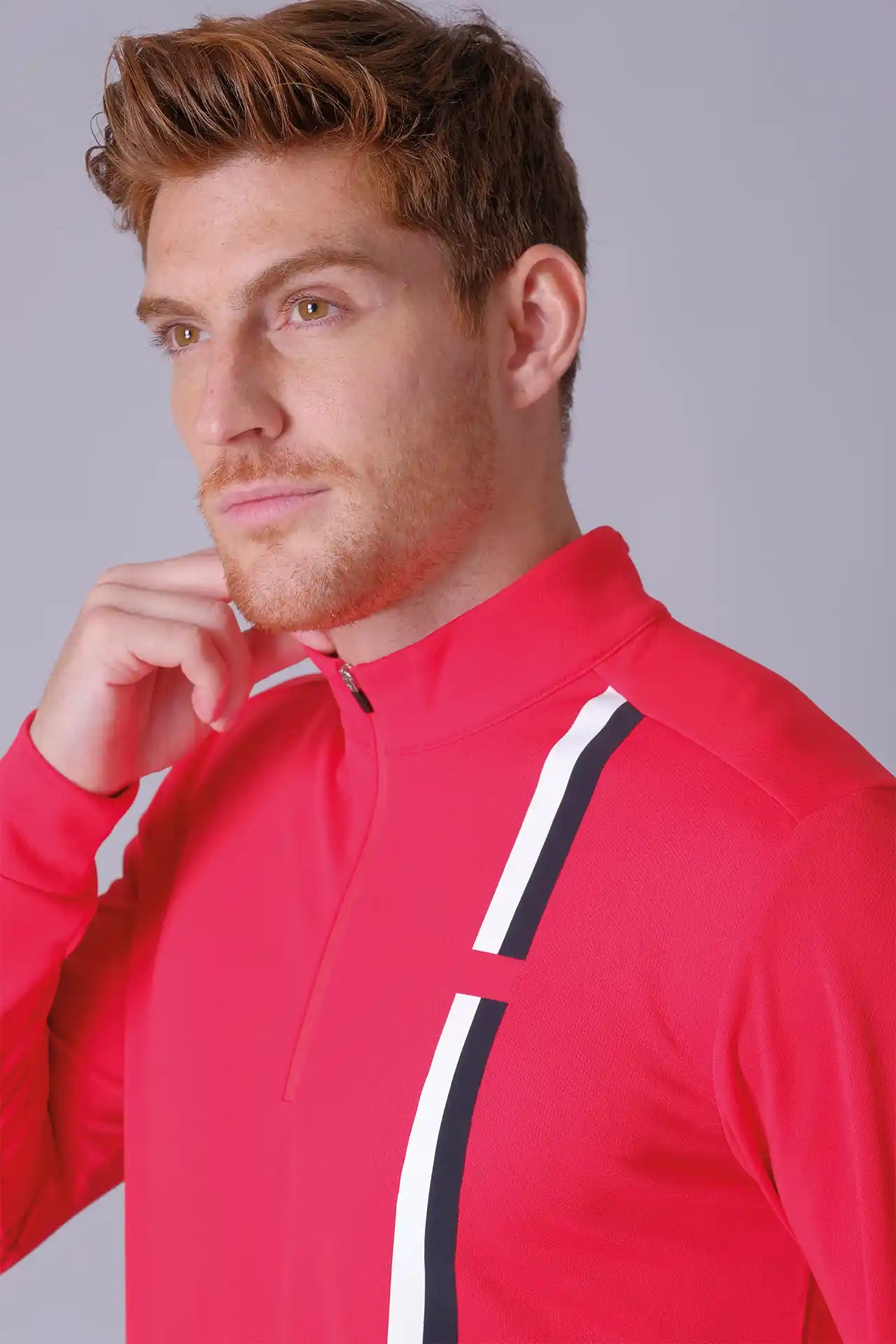SPR0012 - Stretch Micro Pique Mock Neck Golf Half Zip - Red
