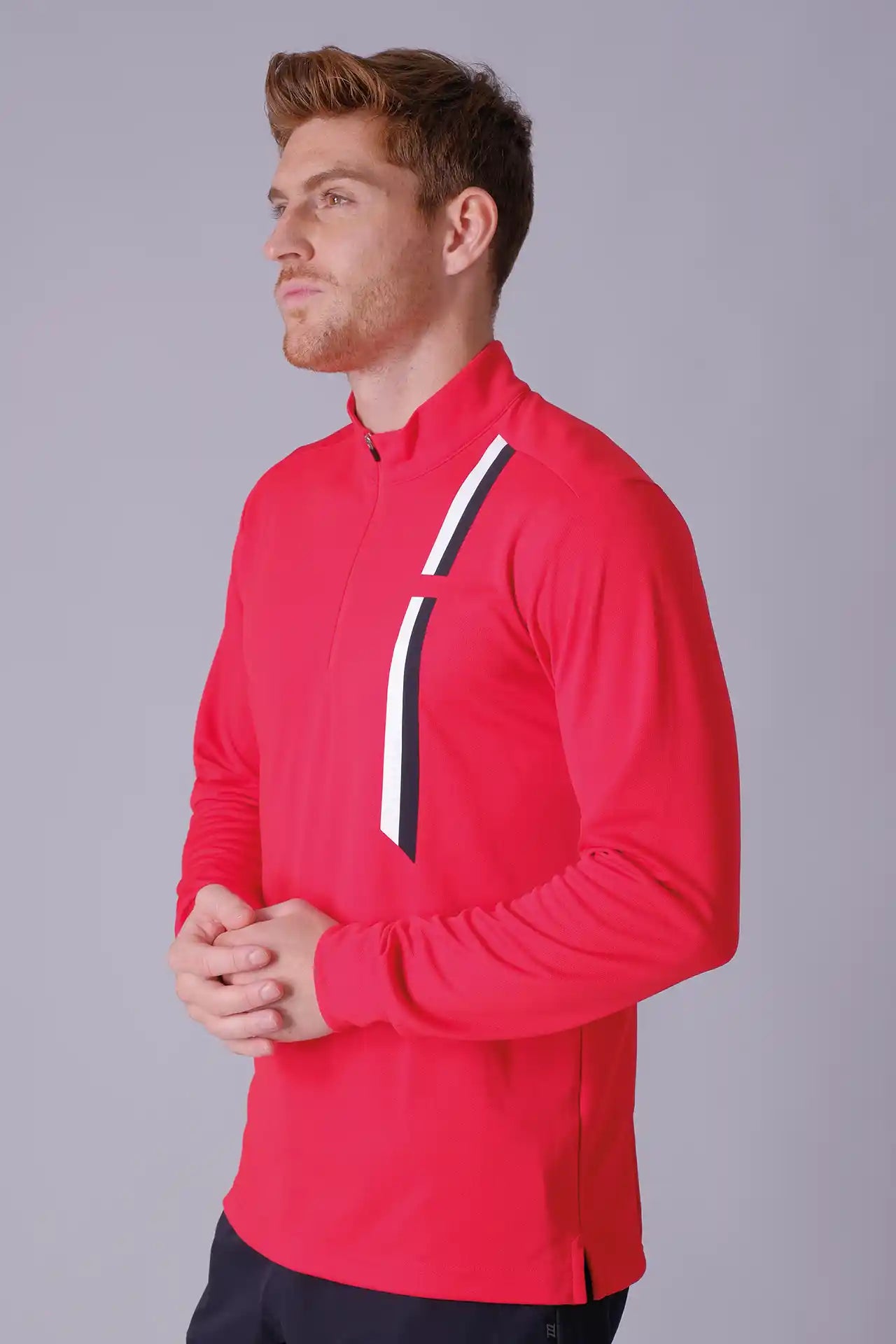 SPR0012 - Stretch Micro Pique Mock Neck Golf Half Zip - Red