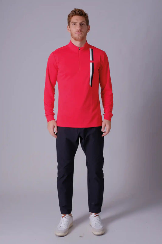 SPR0012 - Stretch Micro Pique Mock Neck Golf Half Zip - Red