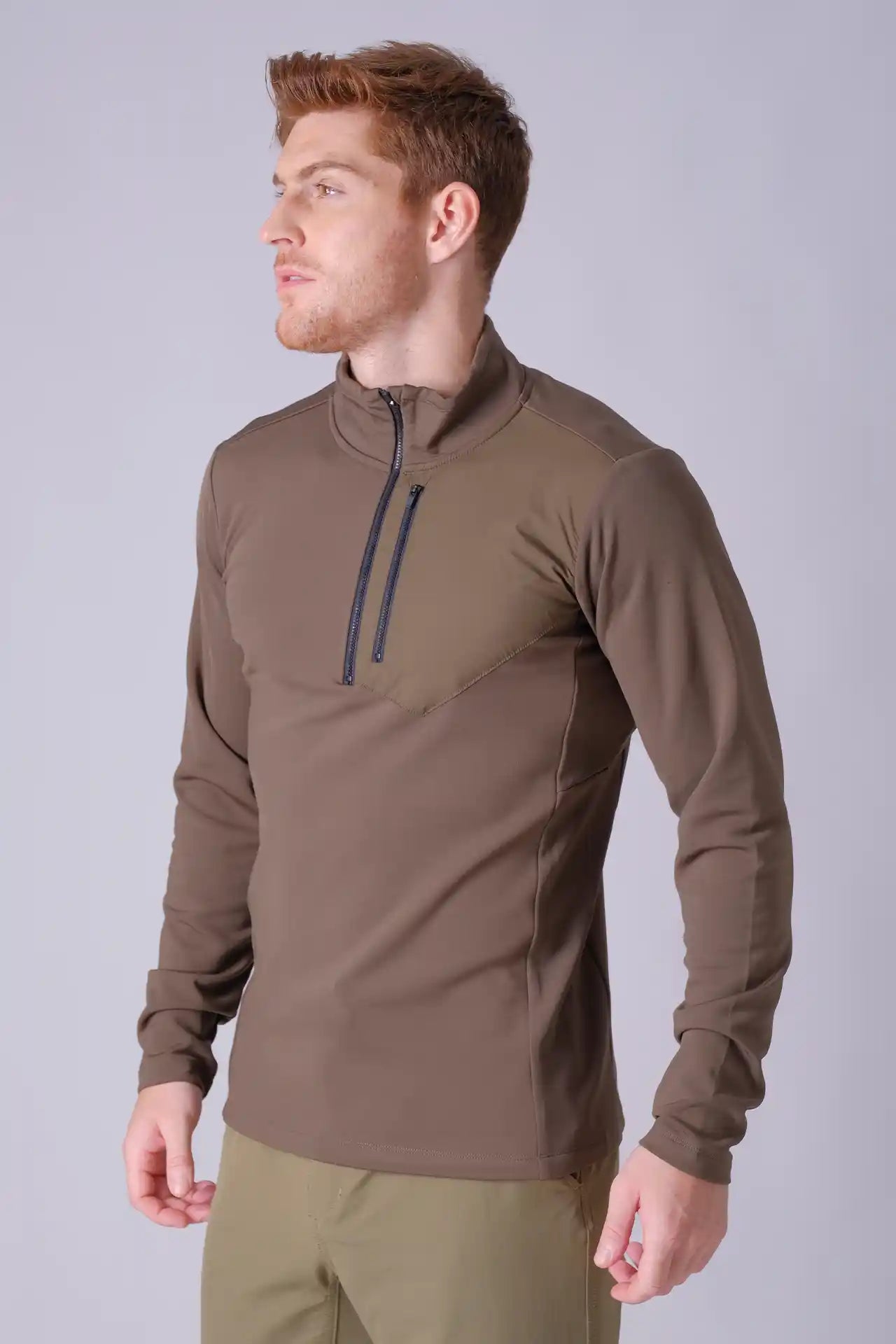SPR0013 - Stretch Thermal Fleece Mock Neck Performance Half Zip Pullover - Army