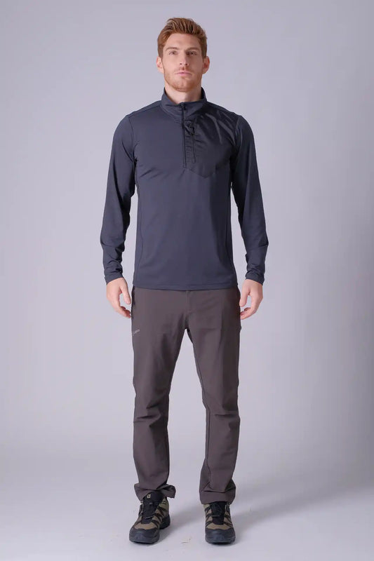 SPR0013 - Stretch Thermal Mock Neck Active Half Zip Pullover - Dark Grey