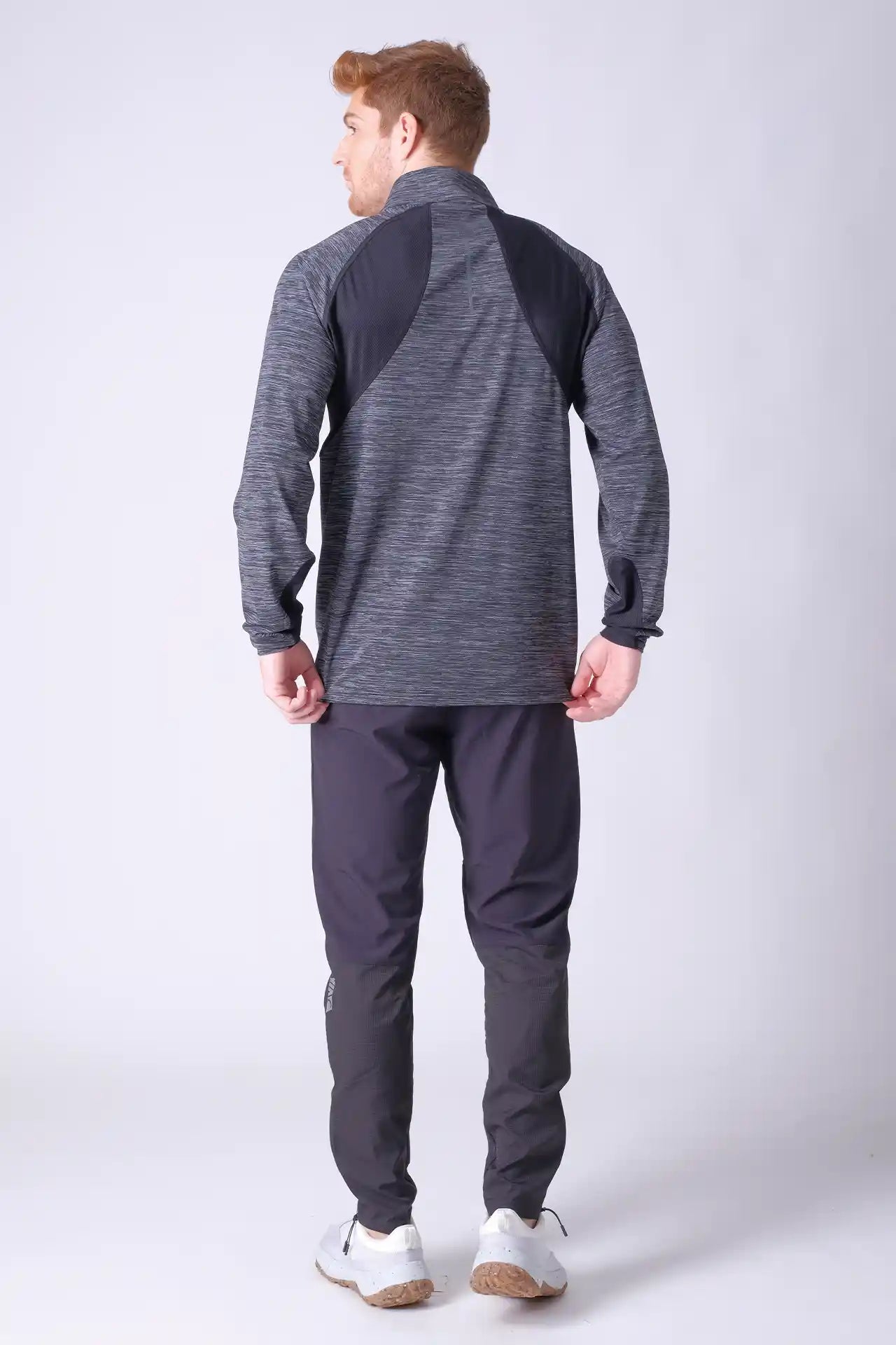 SPR0015 - Light-weight Back Mesh Stretch Workout Half-Zip Top - Heather Black