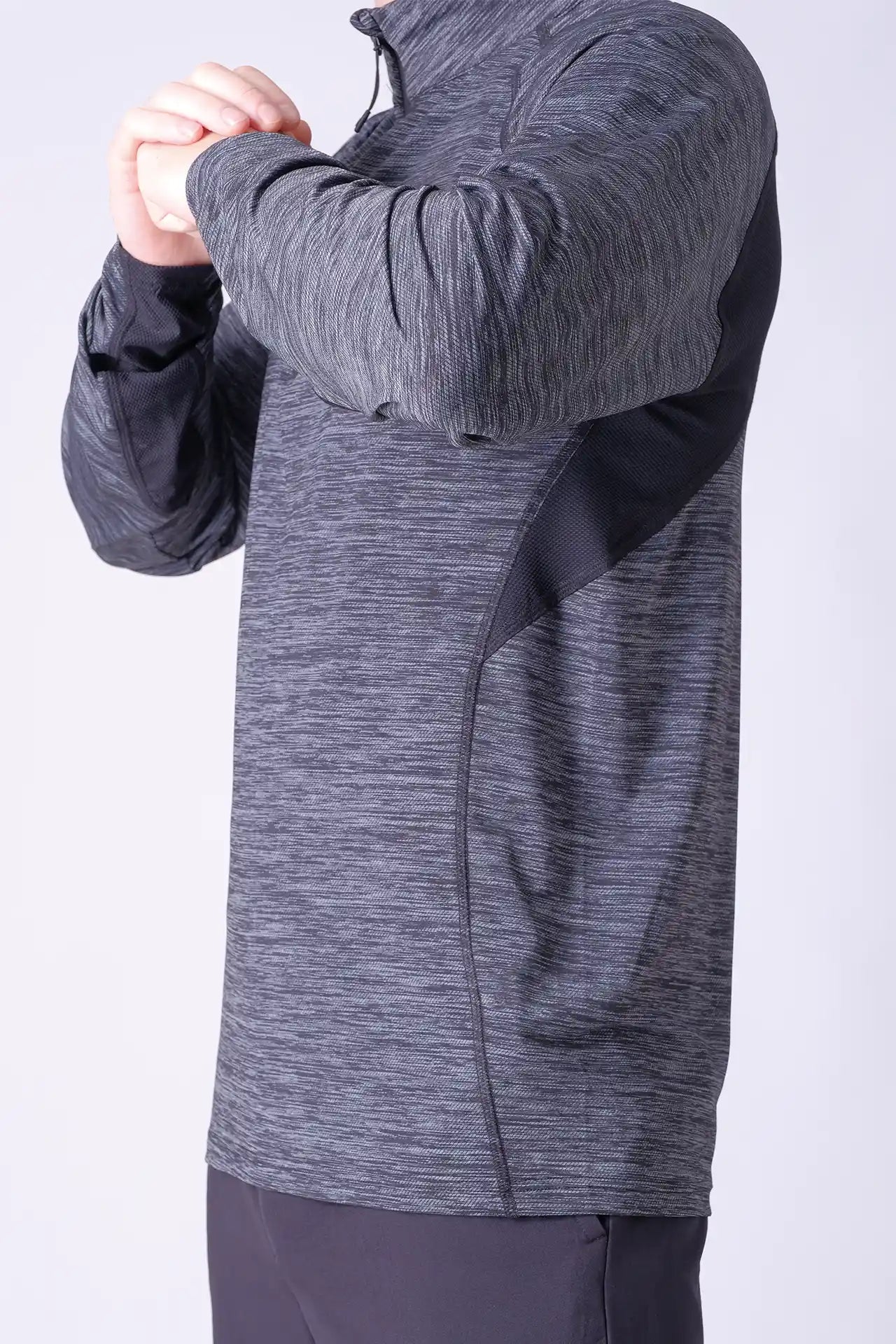 SPR0015 - Light-weight Back Mesh Stretch Workout Half-Zip Top - Heather Black