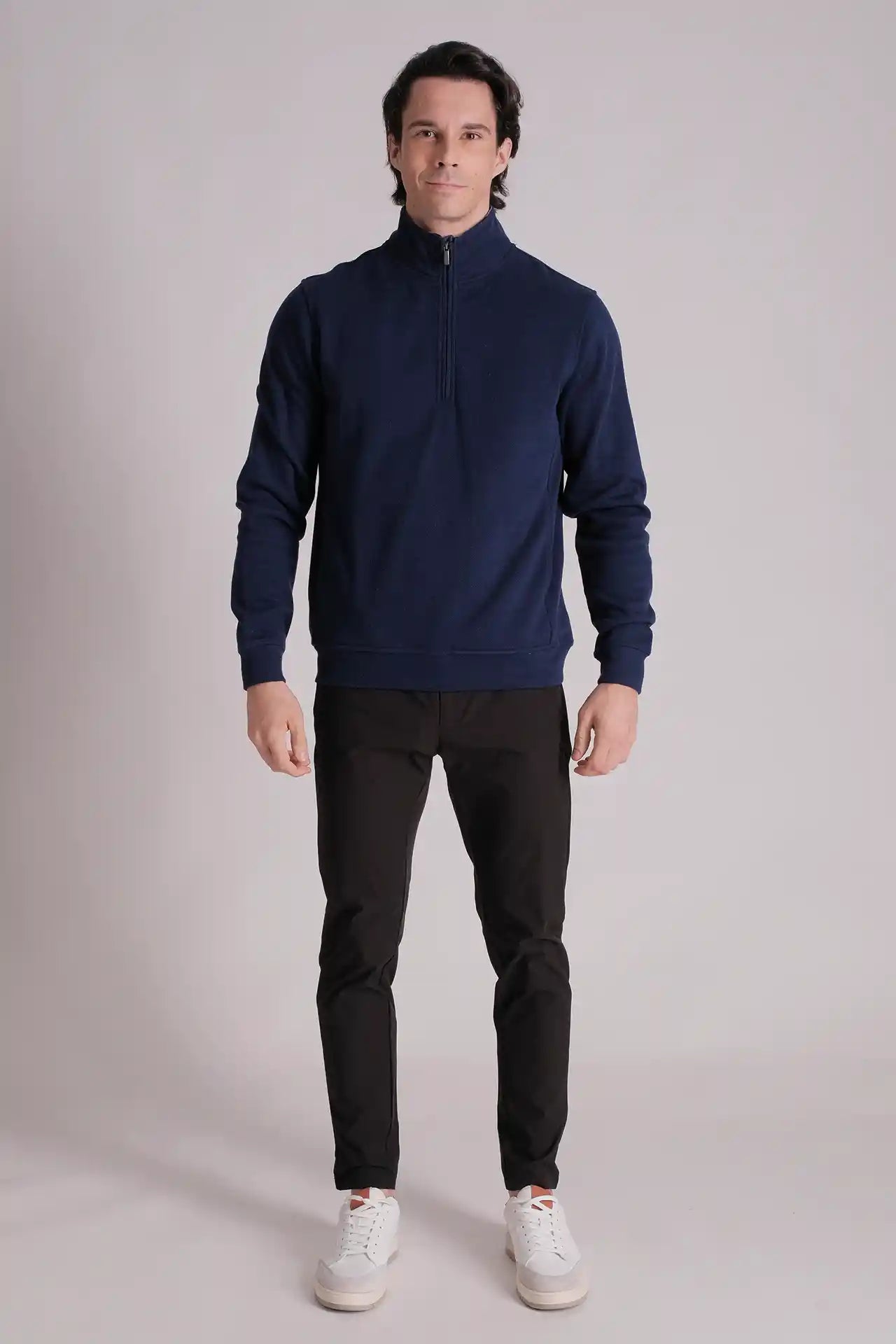 SPR0017 - Textured Half-zip Mock Neck Sweatshirt - Navy