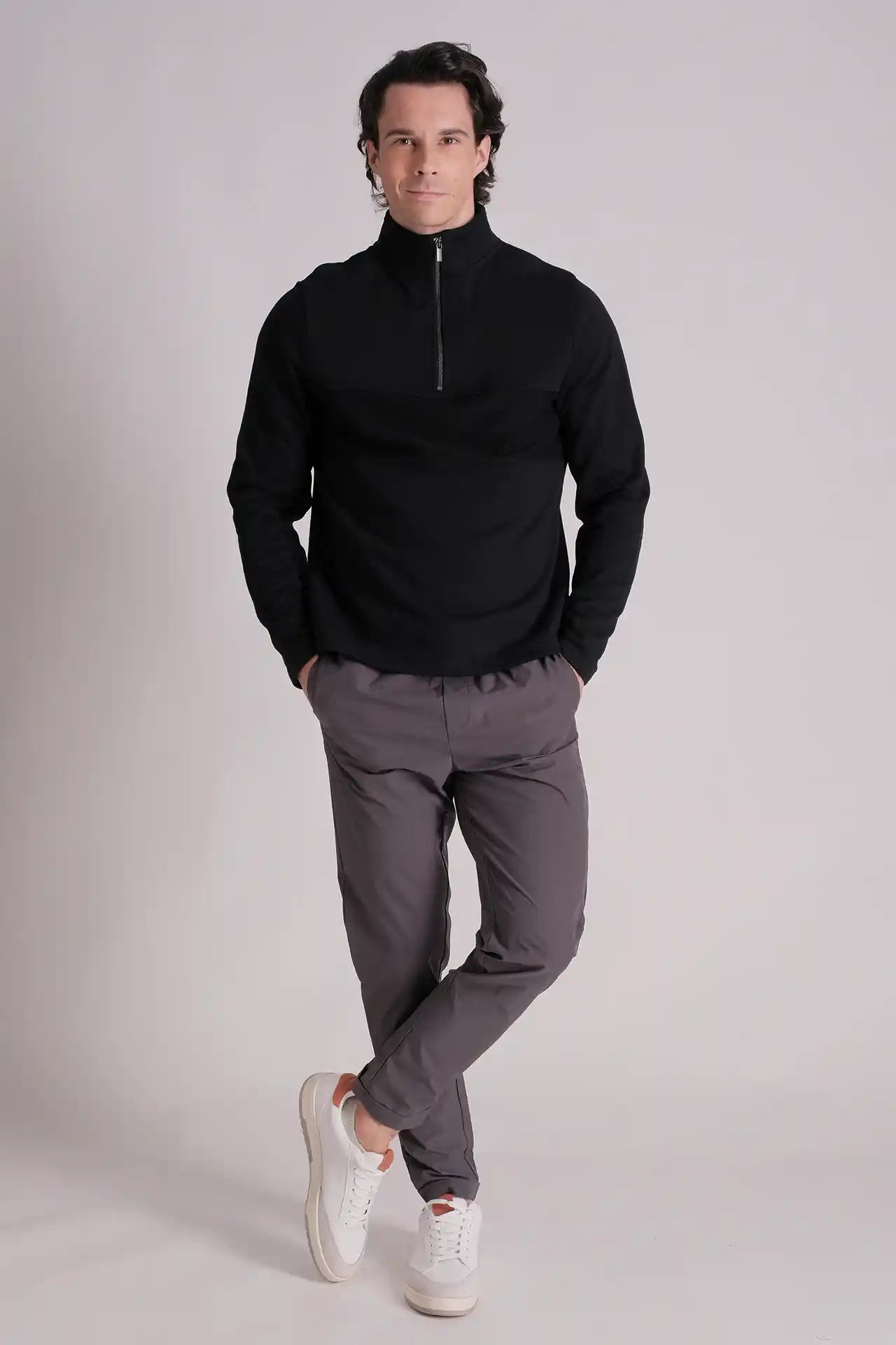 SPR0018 - Finest Cotton French Terry Half Zip Sweatshirt - Black
