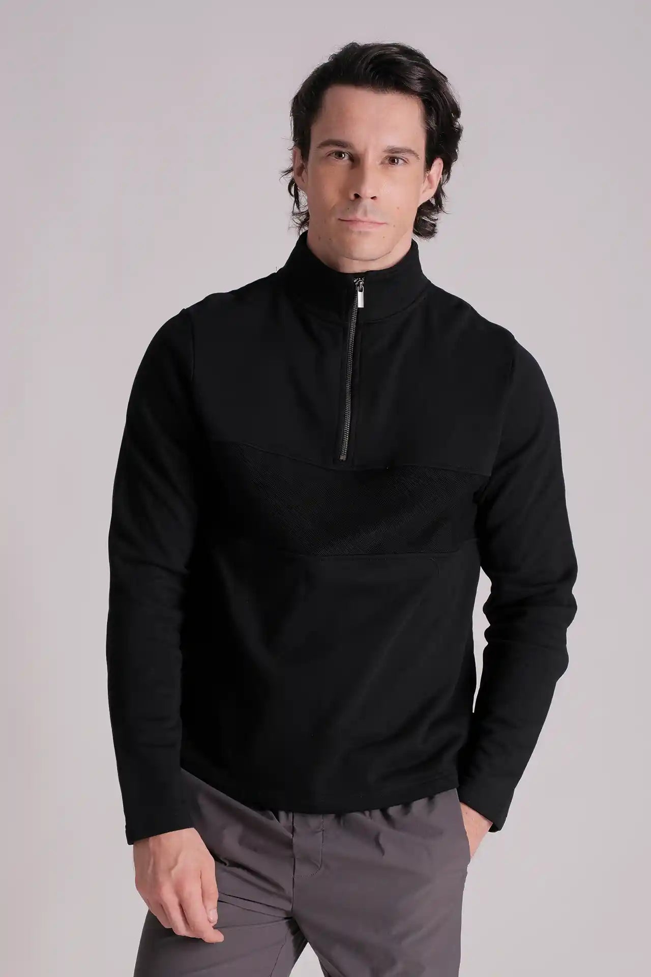 SPR0018 - Finest Cotton French Terry Half Zip Sweatshirt - Black