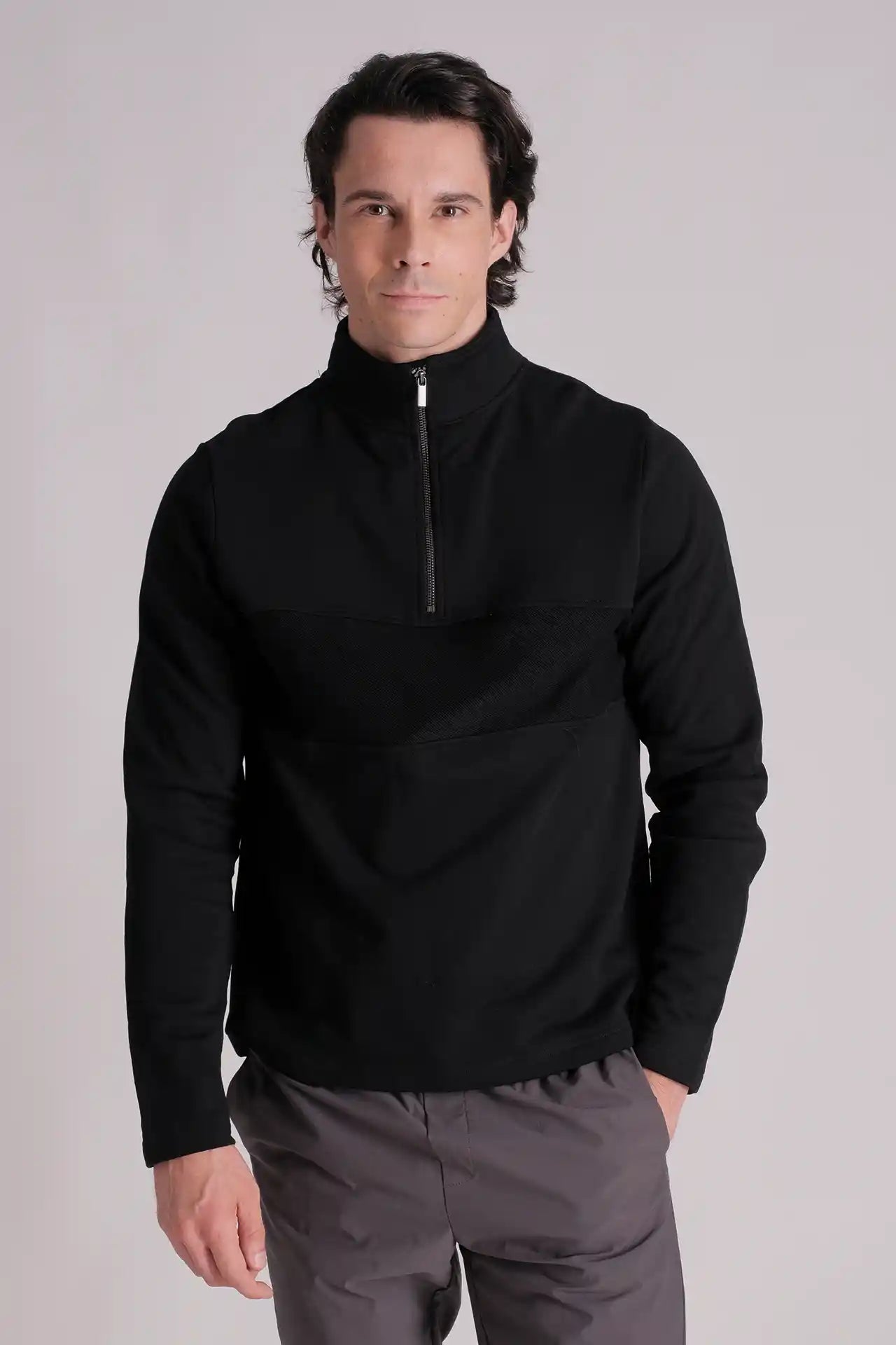 SPR0018 - Finest Cotton French Terry Half Zip Sweatshirt - Black