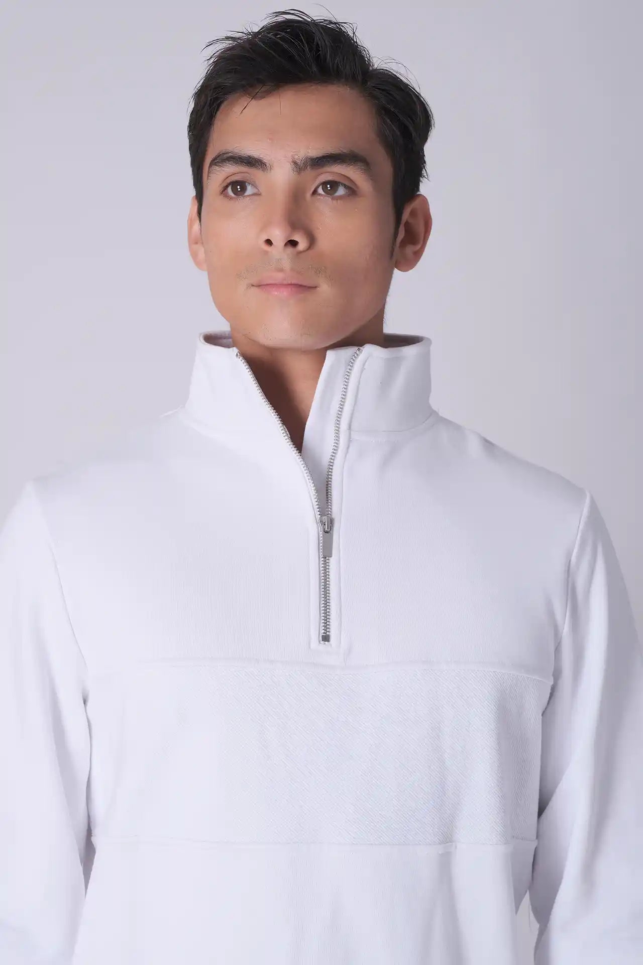 SPR0018 - Finest Cotton French Terry Half Zip Sweatshirt - White