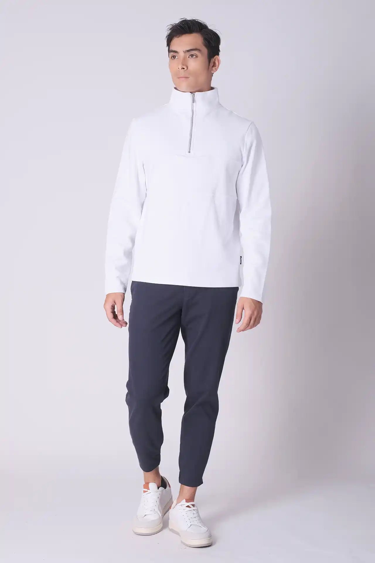 SPR0018 - Finest Cotton French Terry Half Zip Sweatshirt - White