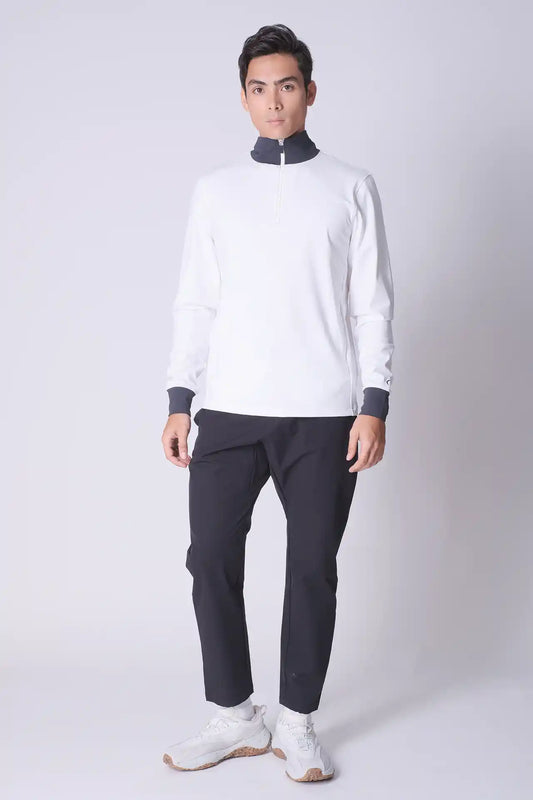 SPR0020 - Stretch Thermal Fleece Color Blocking Half-zip Golf Pullover - White