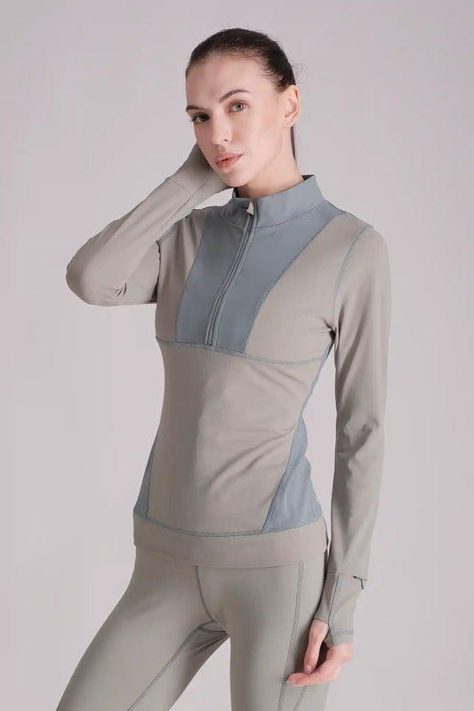 SPWR0024 - Women's Color Blocking Half Zip Running Top - Green