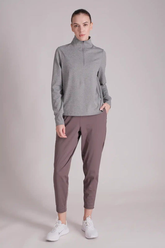 SPWR0025 - Women's Turtle Neck Half Zip Sweatshirt - Grey