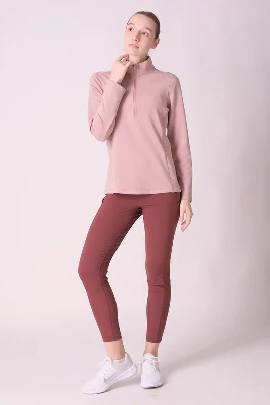 SPWR0030 - Women's Half Zip Base Top - Dusty Pink