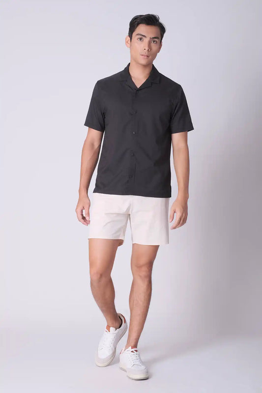 SPW0010 - Lightweight Stretch Ripstop Button Down Resort Shirt - Black