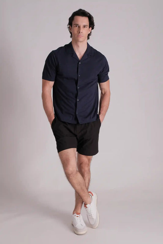 SPW0010 - Ultra Soft Mercerised Slub Cotton Button Down Resort Shirt - Navy