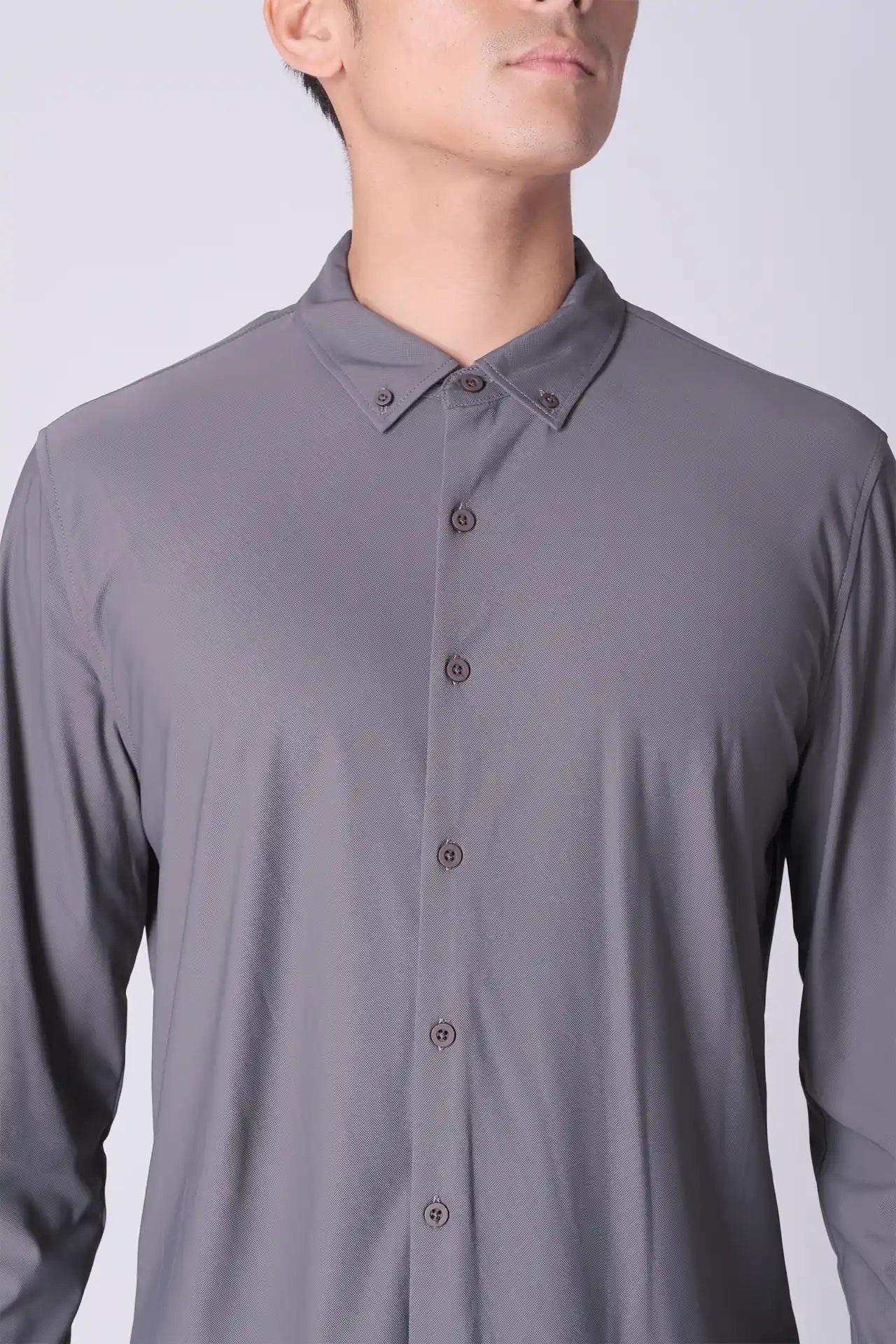 SPW0024 - Performance Stretch Pique Long Sleeve Button Down Shirt - Mid Grey