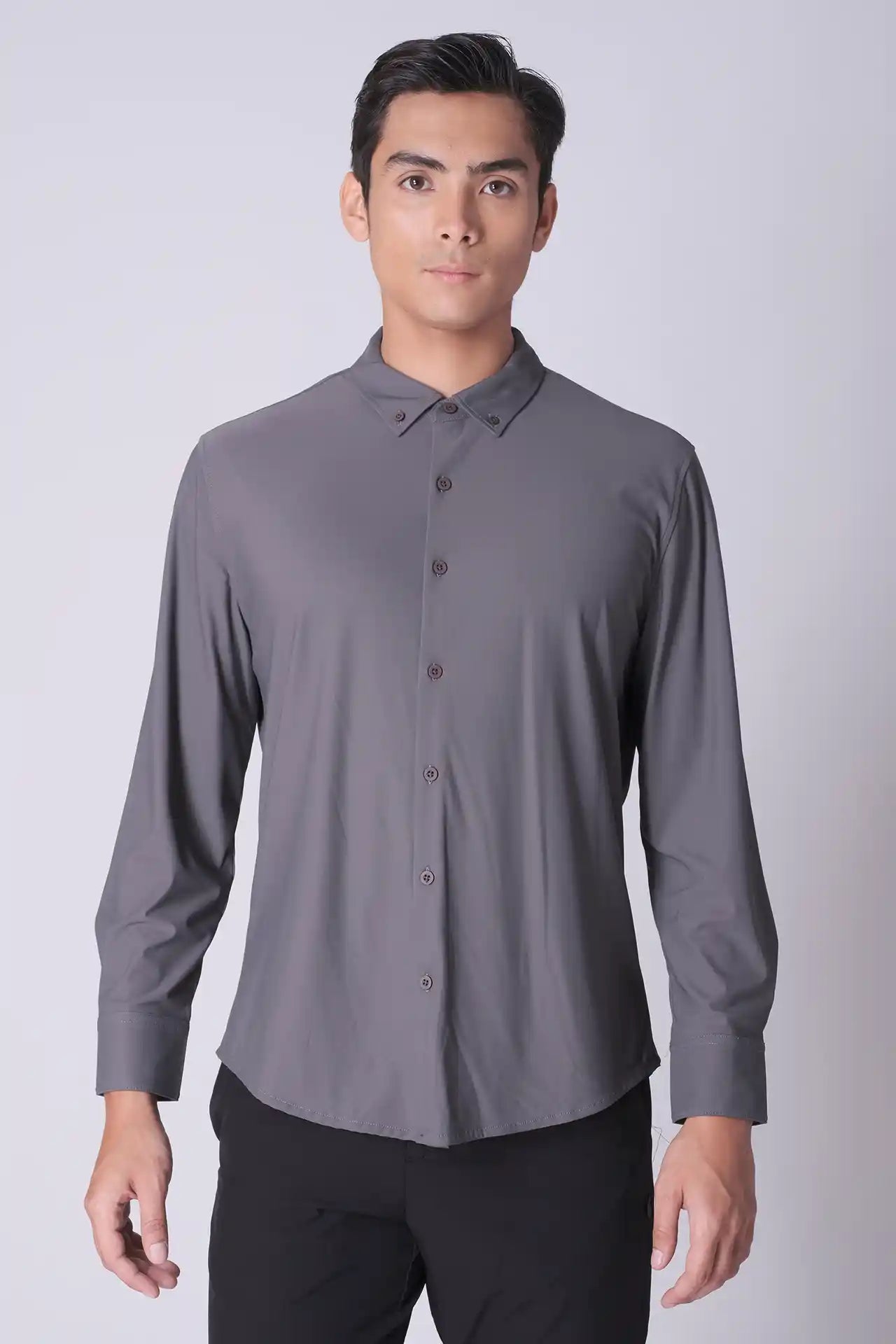 SPW0024 - Performance Stretch Pique Long Sleeve Button Down Shirt - Mid Grey
