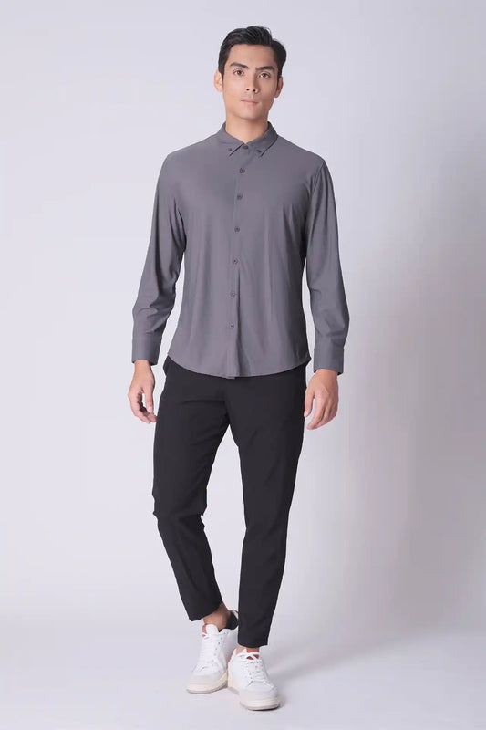 SPW0024 - Performance Stretch Pique Long Sleeve Button Down Shirt - Mid Grey