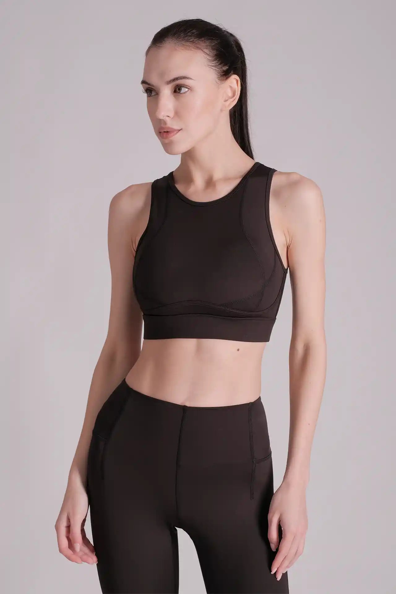 SPWX22002 - Women's Curve Seam Back Mesh Sports Bra - Black