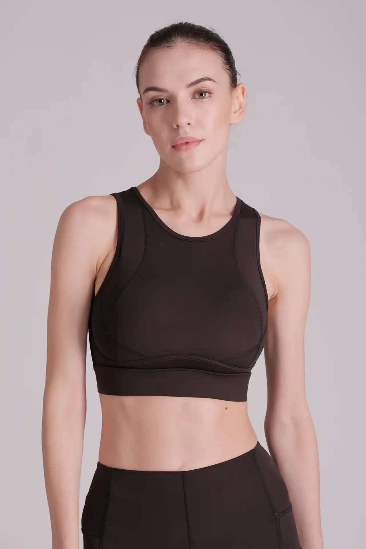 SPWX22002 - Women's Curve Seam Back Mesh Sports Bra - Black