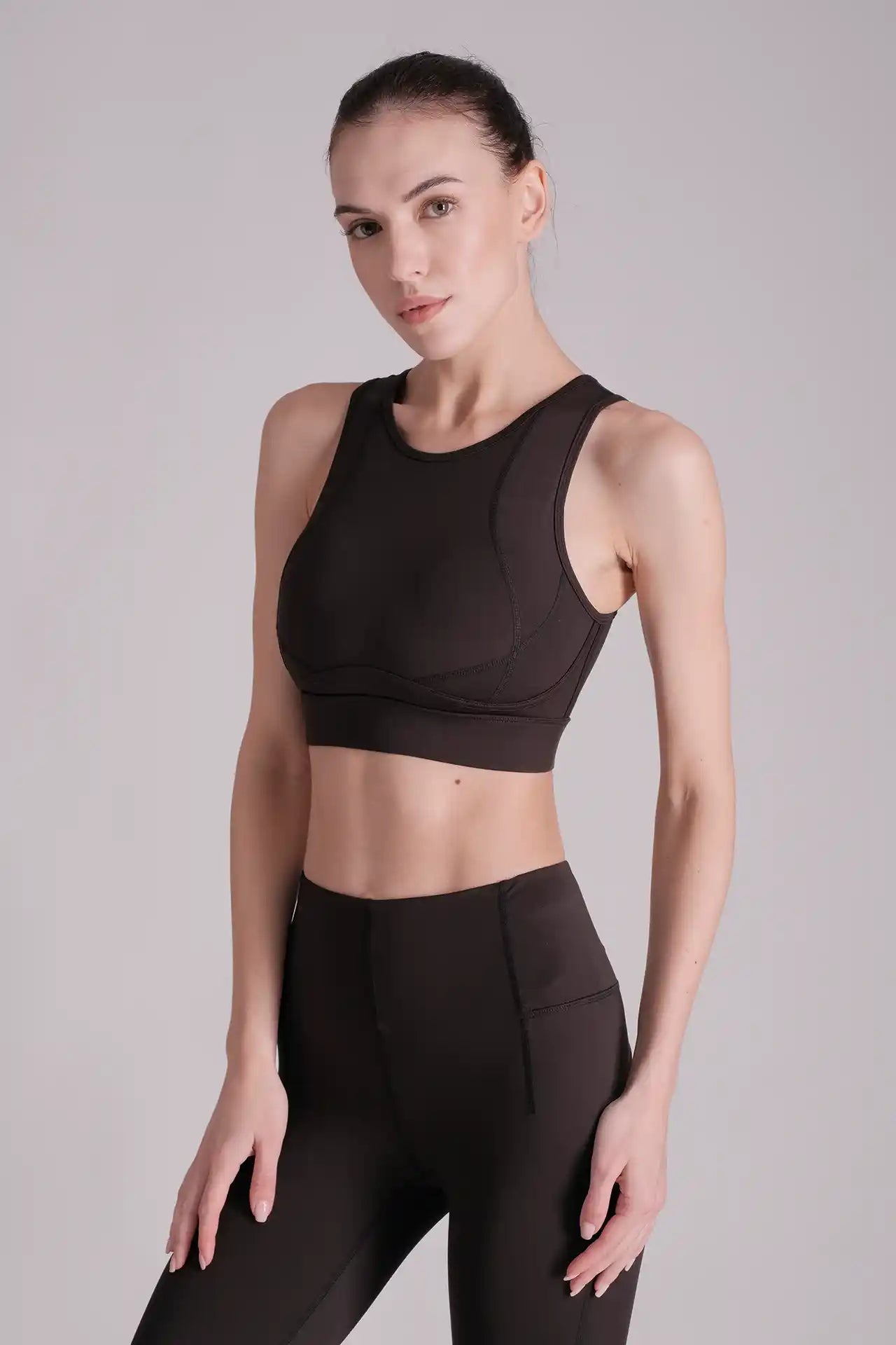 SPWX22002 - Women's Curve Seam Back Mesh Sports Bra - Black