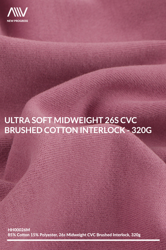 HH00026M - ULTRA SOFT MIDWEIGHT 26S CVC BRUSHED COTTON INTERLOCK - 320G