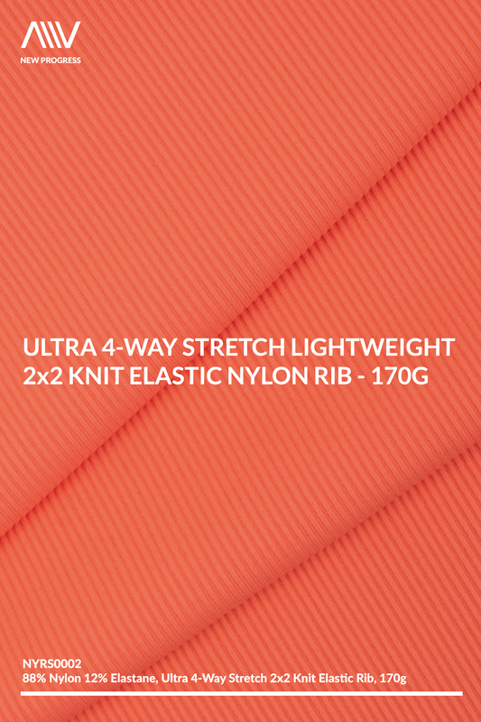 NYRS0002 - ULTRA 4-WAY STRETCH LIGHTWEIGHT 2x2 KNIT ELASTIC NYLON RIB - 170G