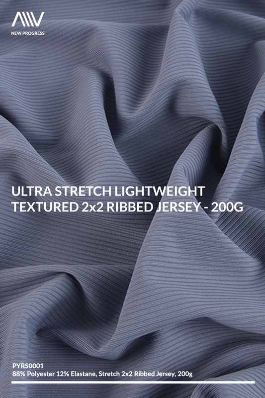 PYRS0001 - ULTRA STRETCH LIGHTWEIGHT TEXTURED 2x2 RIBBED JERSEY - 200G