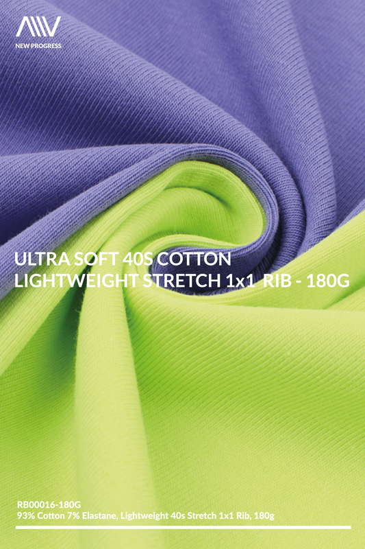 RB00016 - ULTRA SOFT 40S COTTON LIGHTWEIGHT STRETCH 1x1 RIB - 180G