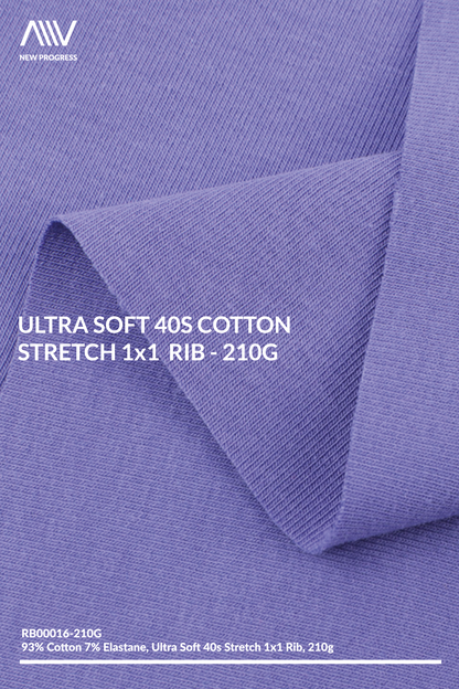 RB00016 - ULTRA SOFT 40S COTTON STRETCH 1x1 RIB - 210G