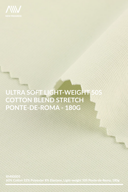 RM00005 - ULTRA SOFT LIGHT-WEIGHT 50S COTTON BLEND STRETCH PONTE-DE-ROMA - 180G