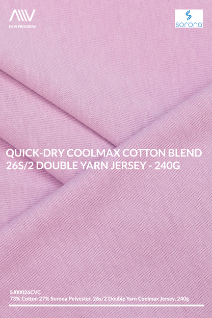 SJ00026CVC - QUICK-DRY COOLMAX COTTON BLEND 26S/2 DOUBLE YARN JERSEY - 240G
