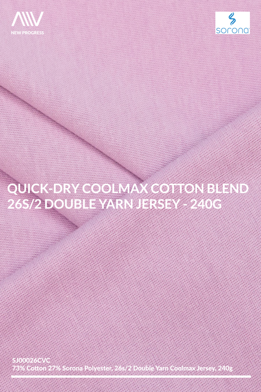 SJ00026CVC - QUICK-DRY COOLMAX COTTON BLEND 26S/2 DOUBLE YARN JERSEY - 240G