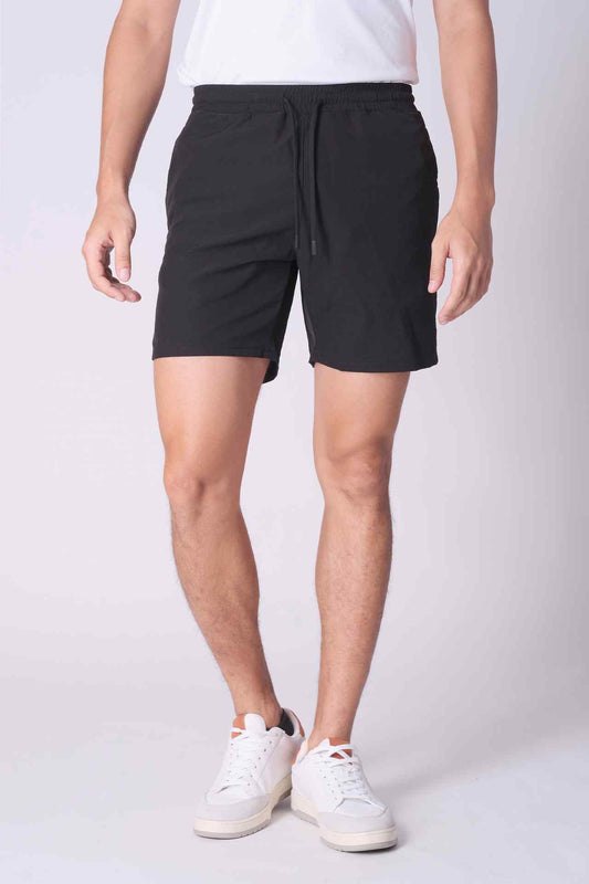 SPE0156 - Water Resistant Lightweight Stretch Everyday Drawstring Active Shorts 6" - Black