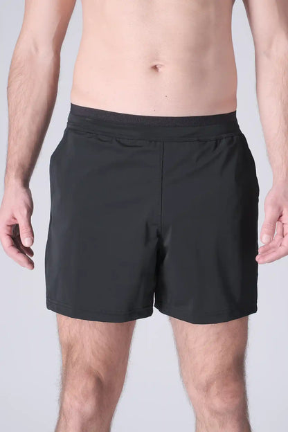 SPE0198 - Lightweight Stretch Nylon Linerless Workout Shorts 5" - Black