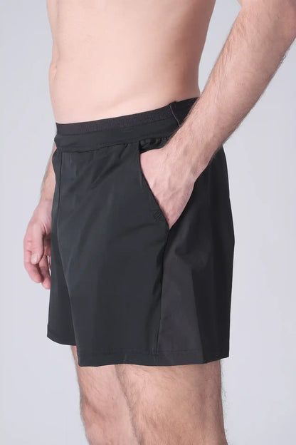 SPE0198 - Lightweight Stretch Nylon Linerless Workout Shorts 5" - Black