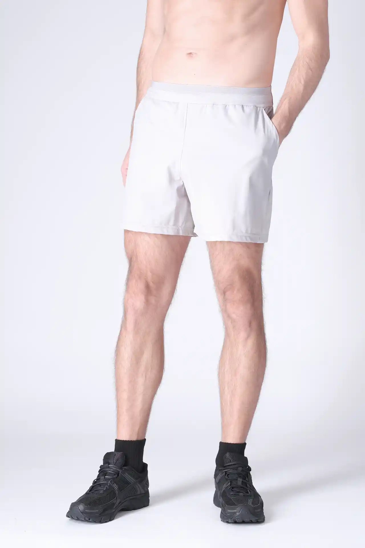 SPE0198 - Lightweight Stretch Nylon Linerless Workout Shorts 5" - Light Grey