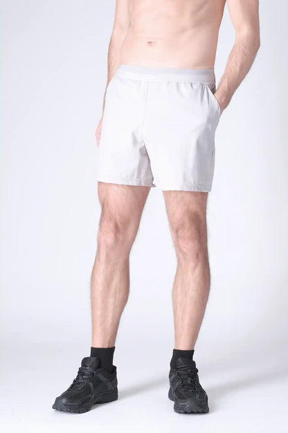 SPE0198 - Lightweight Stretch Nylon Linerless Workout Shorts 5" - Light Grey