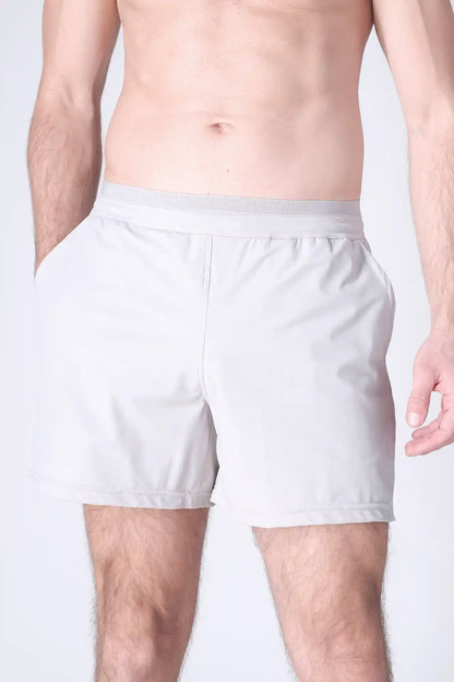 SPE0198 - Lightweight Stretch Nylon Linerless Workout Shorts 5" - Light Grey