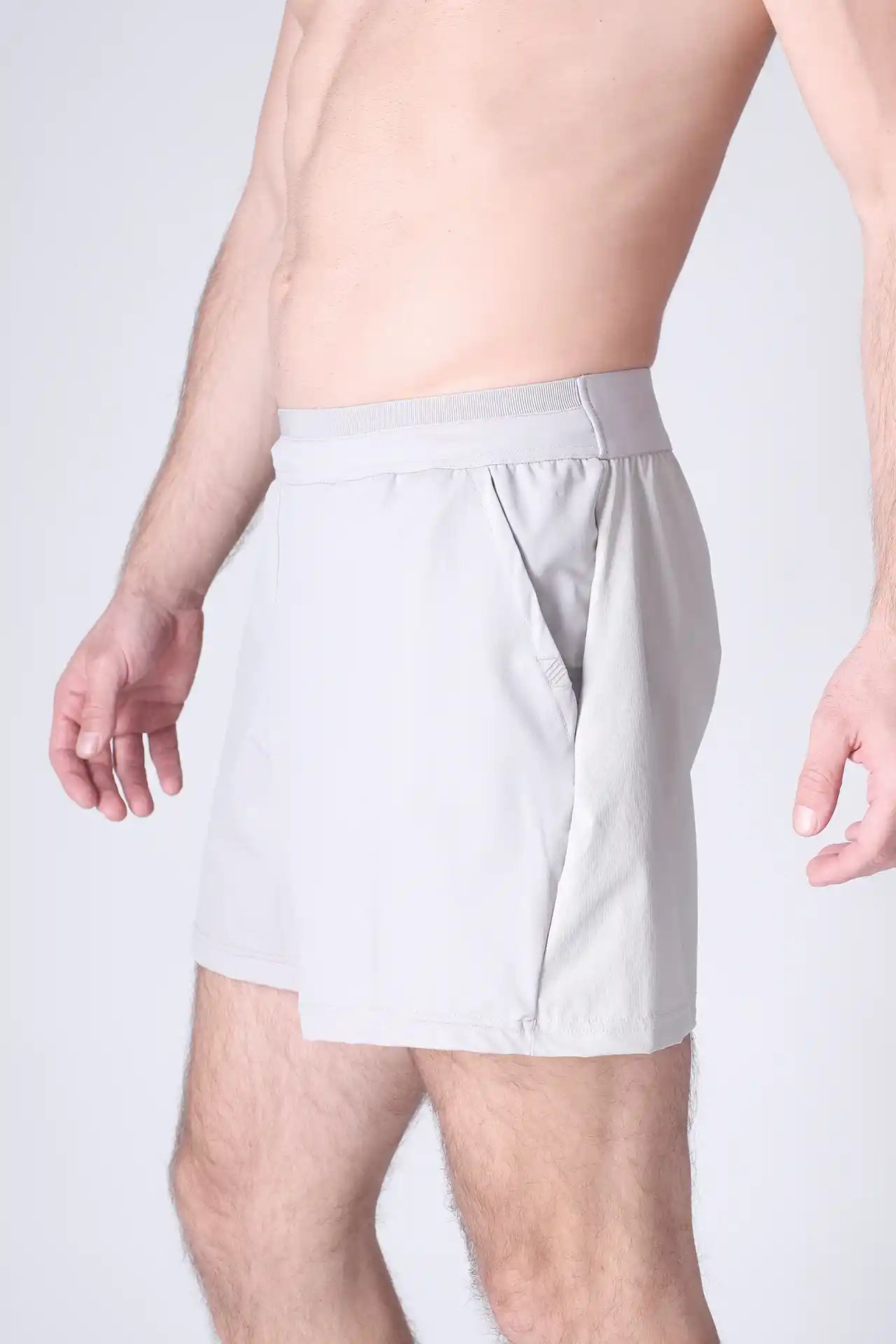SPE0198 - Lightweight Stretch Nylon Linerless Workout Shorts 5" - Light Grey