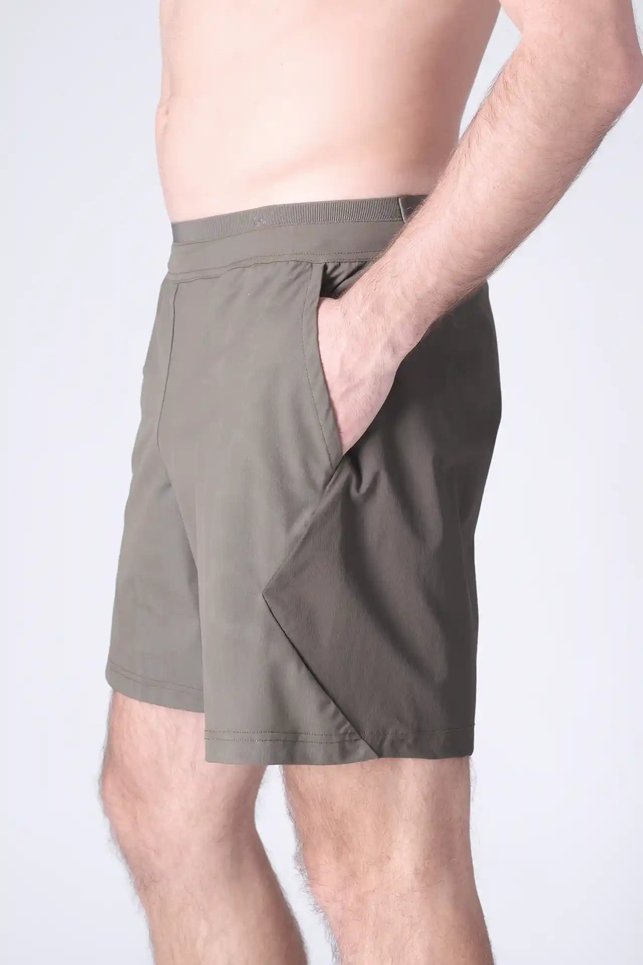 SPE0199 - Lightweight Stretch Nylon Linerless Workout Shorts 7" - Army