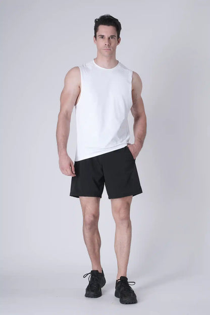 SPE0199 - Lightweight Stretch Nylon Linerless Workout Shorts 7" - Black