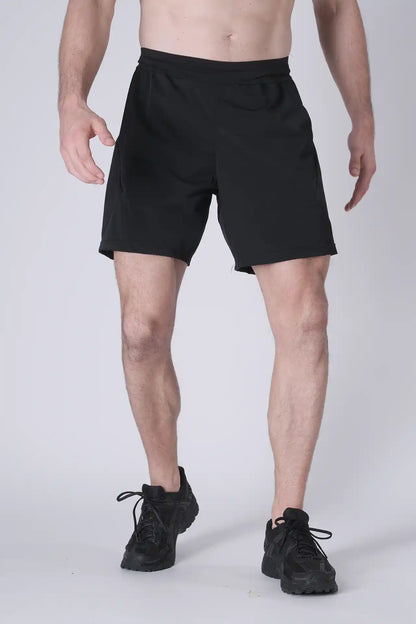 SPE0199 - Lightweight Stretch Nylon Linerless Workout Shorts 7" - Black