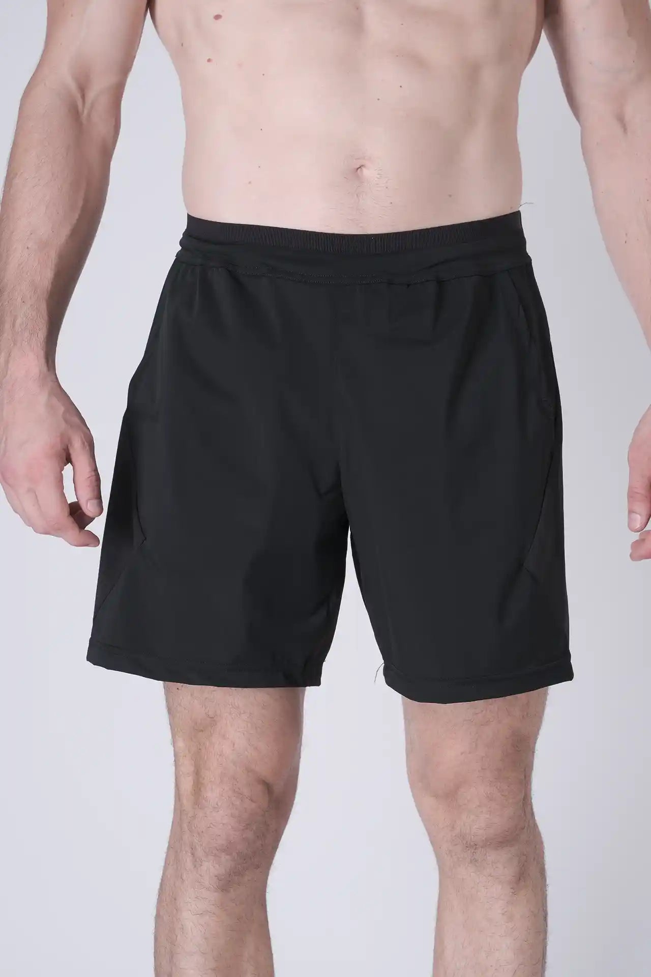 SPE0199 - Lightweight Stretch Nylon Linerless Workout Shorts 7" - Black